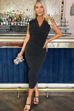 Sparkle Wrap Top Ruched Midi Dress