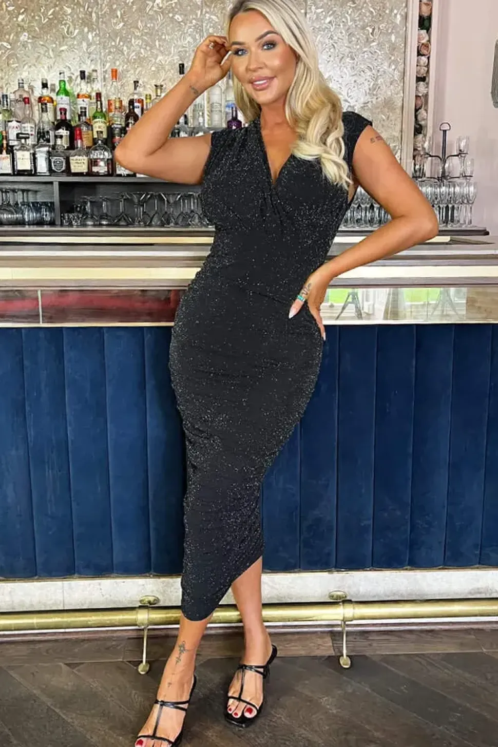 Sparkle Wrap Top Ruched Midi Dress