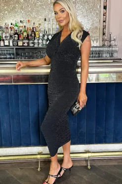 Sparkle Wrap Top Ruched Midi Dress