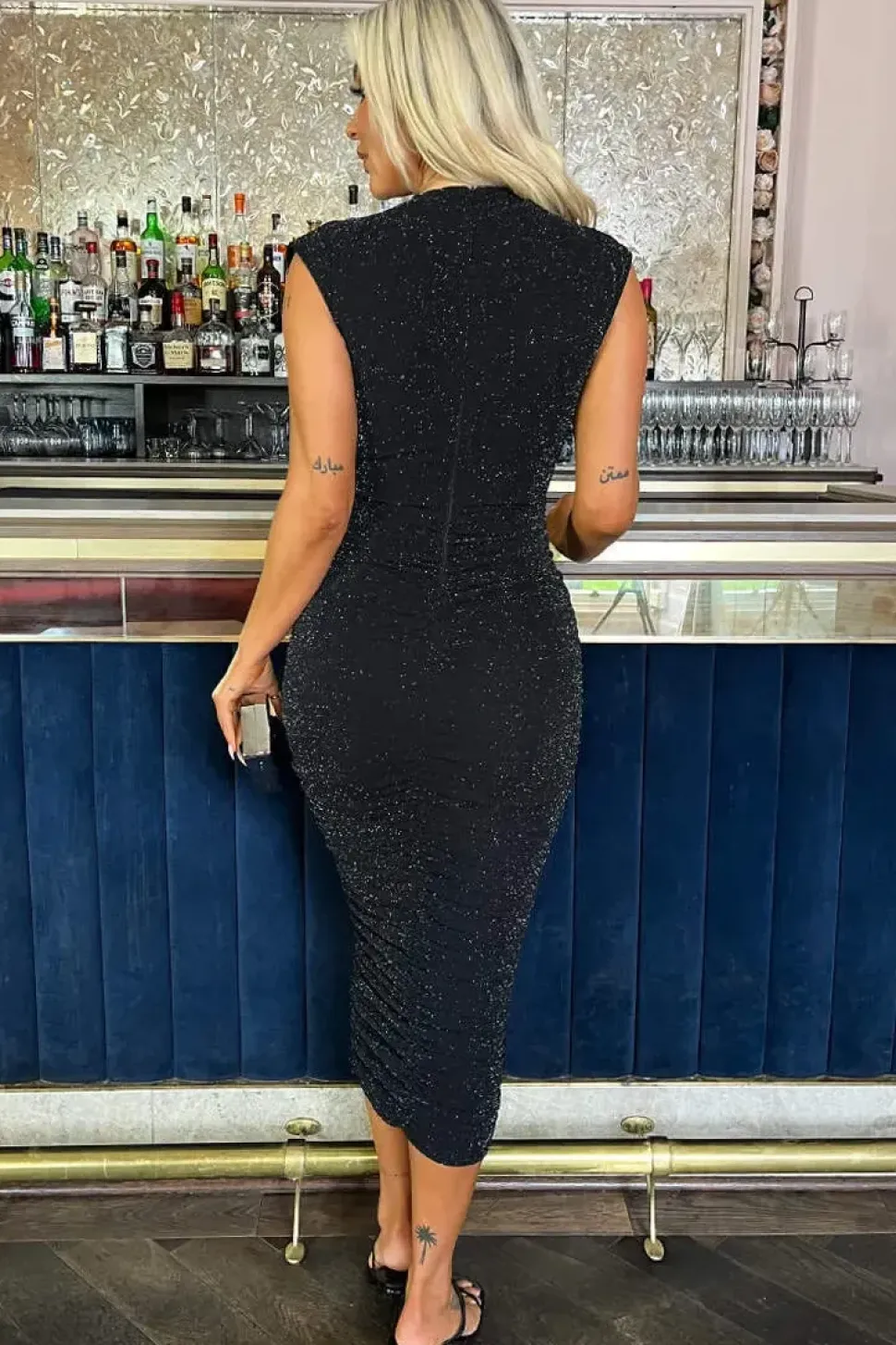 Sparkle Wrap Top Ruched Midi Dress