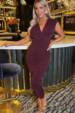 Sparkle Wrap Top Ruched Midi Dress