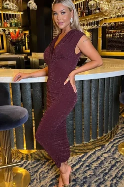 Sparkle Wrap Top Ruched Midi Dress