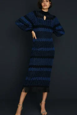 Sparkle Zig Zag Fringe Hem Midi Dress