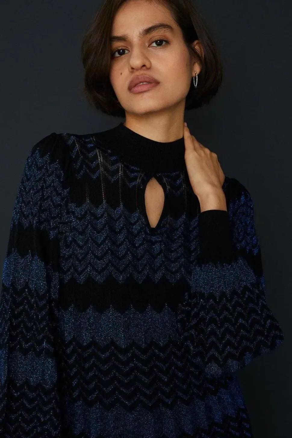 Sparkle Zig Zag Fringe Hem Midi Dress