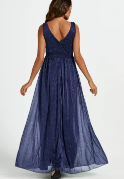 Sparkly V Neck Bridesmaid Maxi Dress In Navy