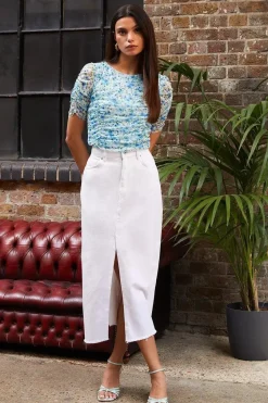 Split Denim Midi Skirt