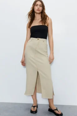 Split Front Denim Maxi Skirt
