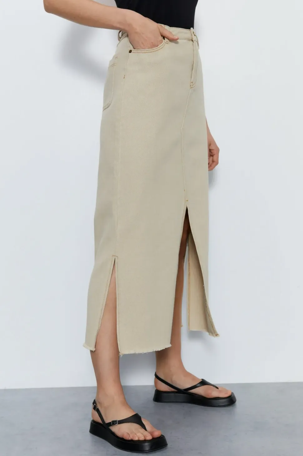 Split Front Denim Maxi Skirt