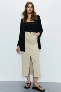 Split Front Denim Maxi Skirt