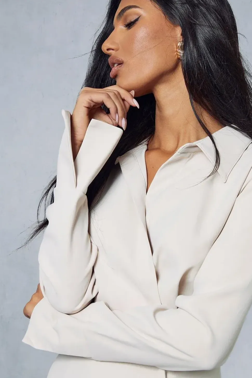 Split Sleeve Drape Detail Tailored Mini Shirt Dress