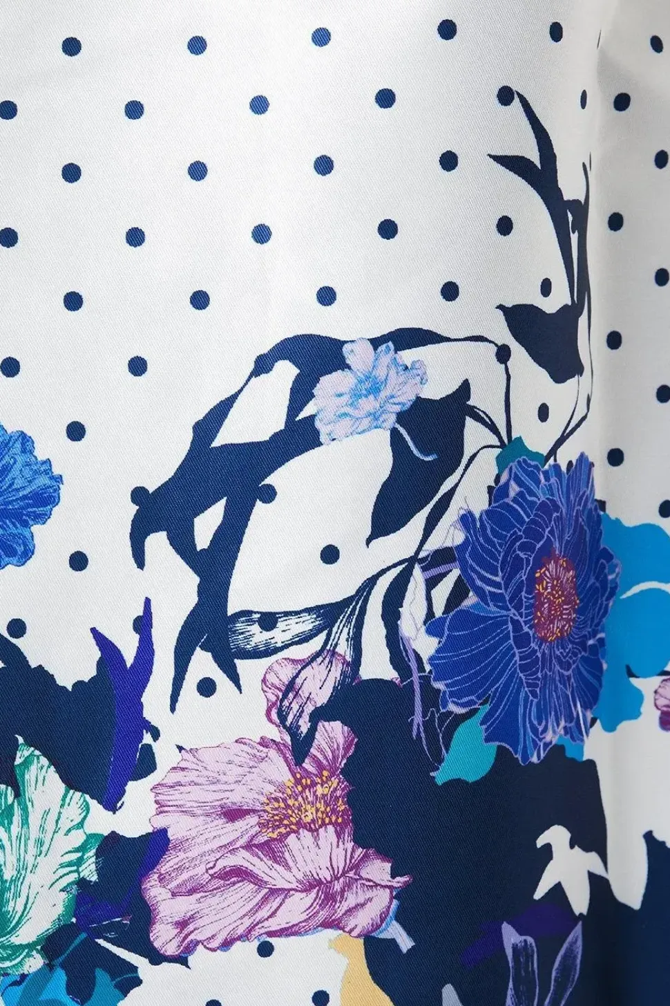 Spot & Floral Placement Print Twill Dress