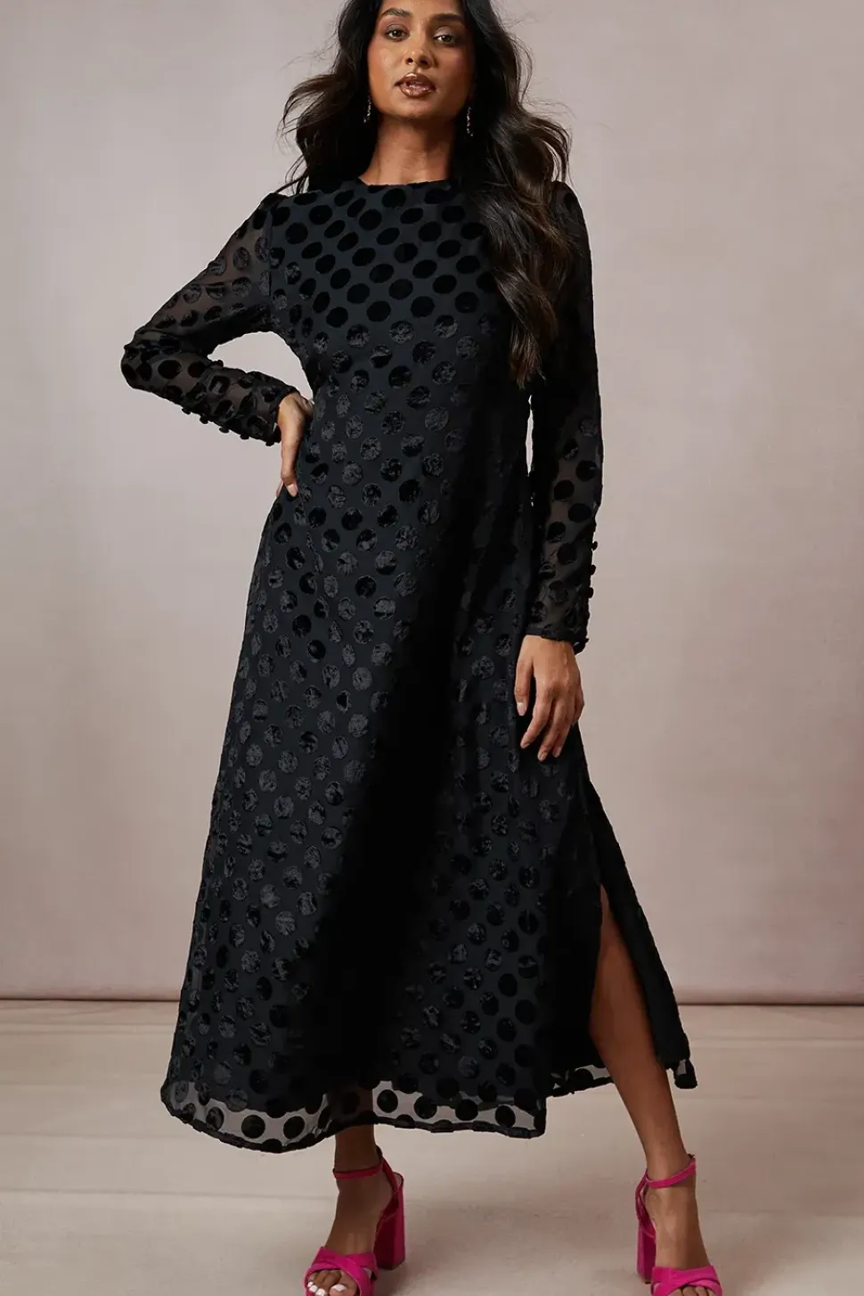 Spot Bias Cut Velvet Midi Dress