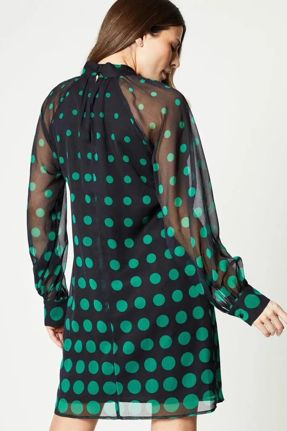 Spot Border Balloon Sleeve Shift Dress