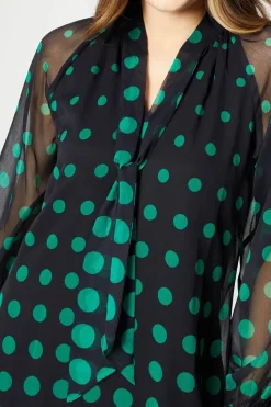 Spot Border Balloon Sleeve Shift Dress