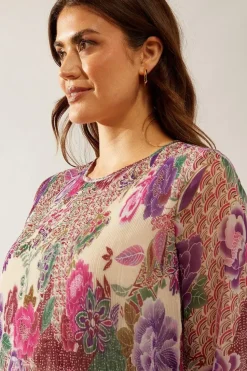 Spot Floral Pleated Shift Dress