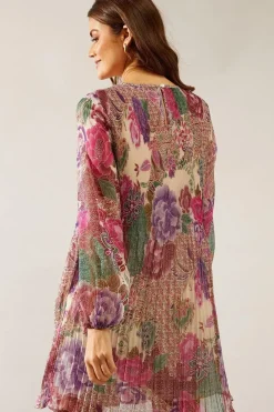 Spot Floral Pleated Shift Dress