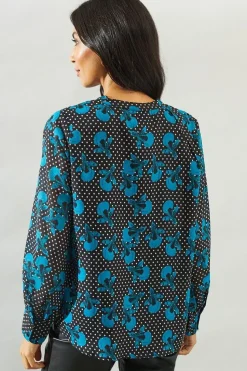 Spot Floral Pleat Zip Blouse