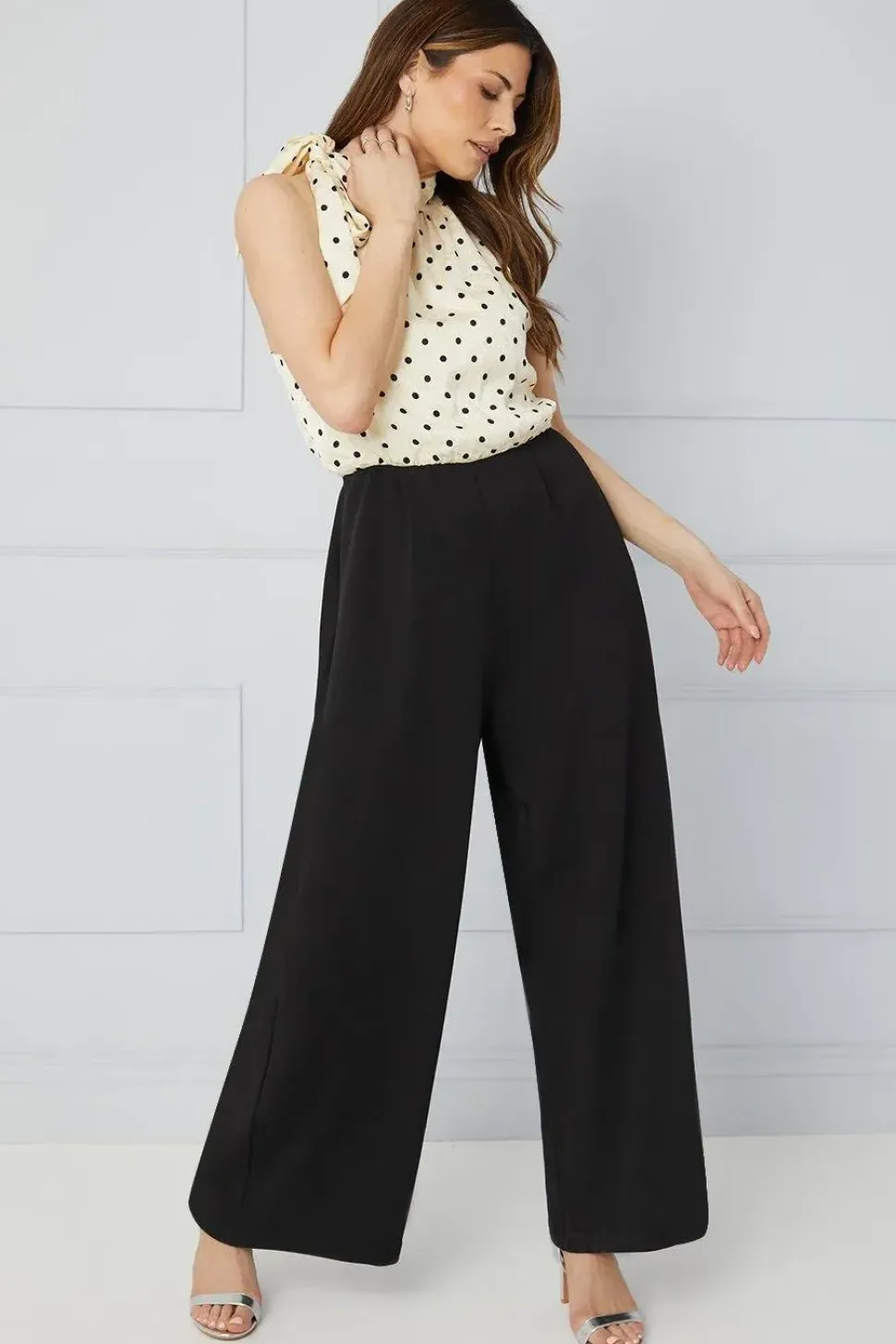 Spot Jacquard Blouson Wide Leg Jumpsuit