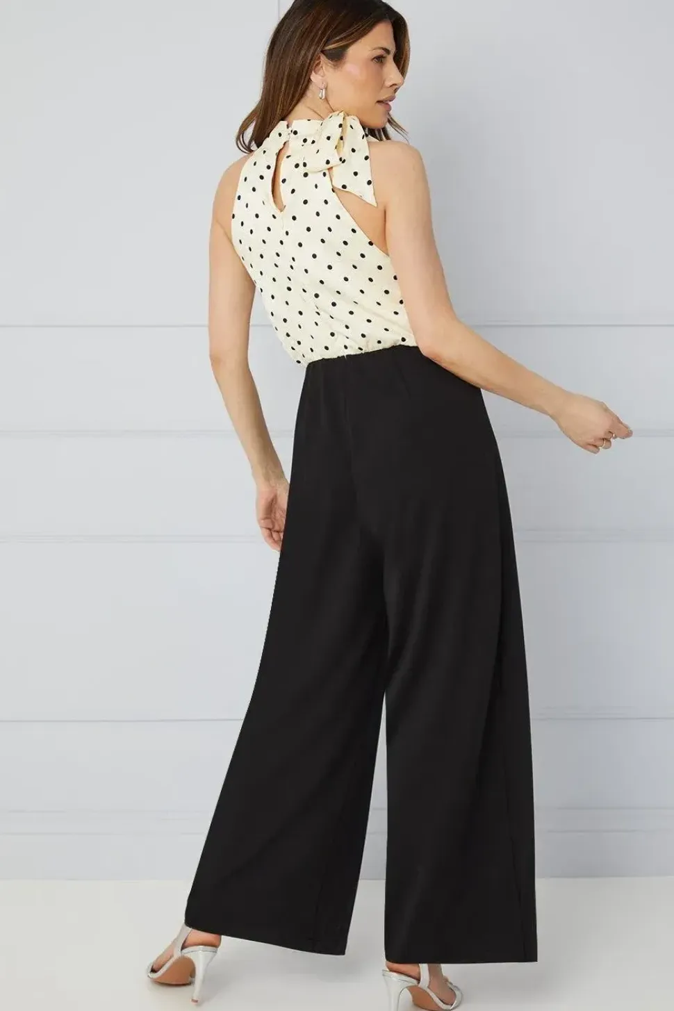 Spot Jacquard Blouson Wide Leg Jumpsuit