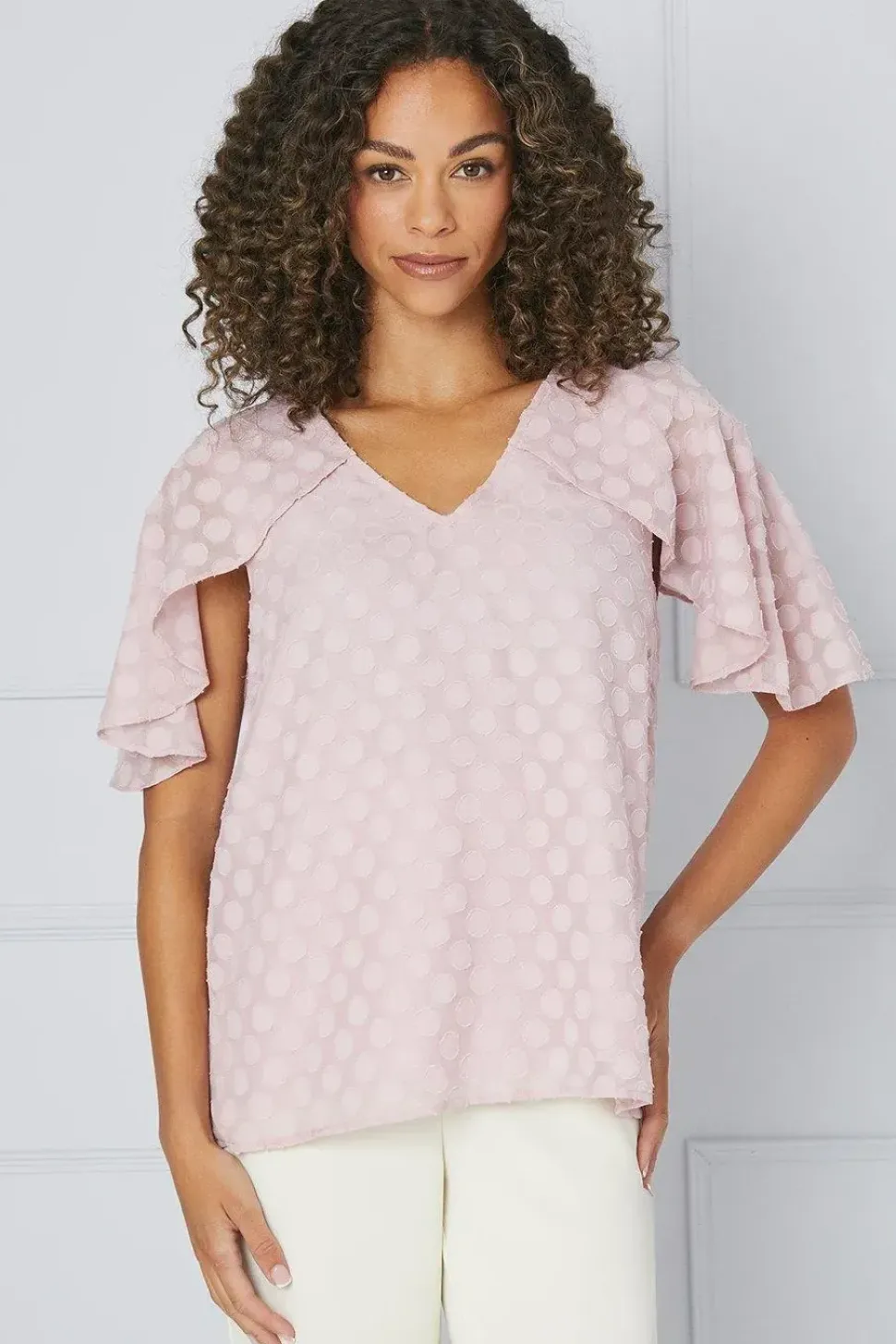 Spot Jacquard Cape Frill Sleeve Top