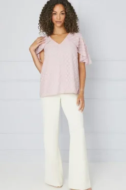 Spot Jacquard Cape Frill Sleeve Top