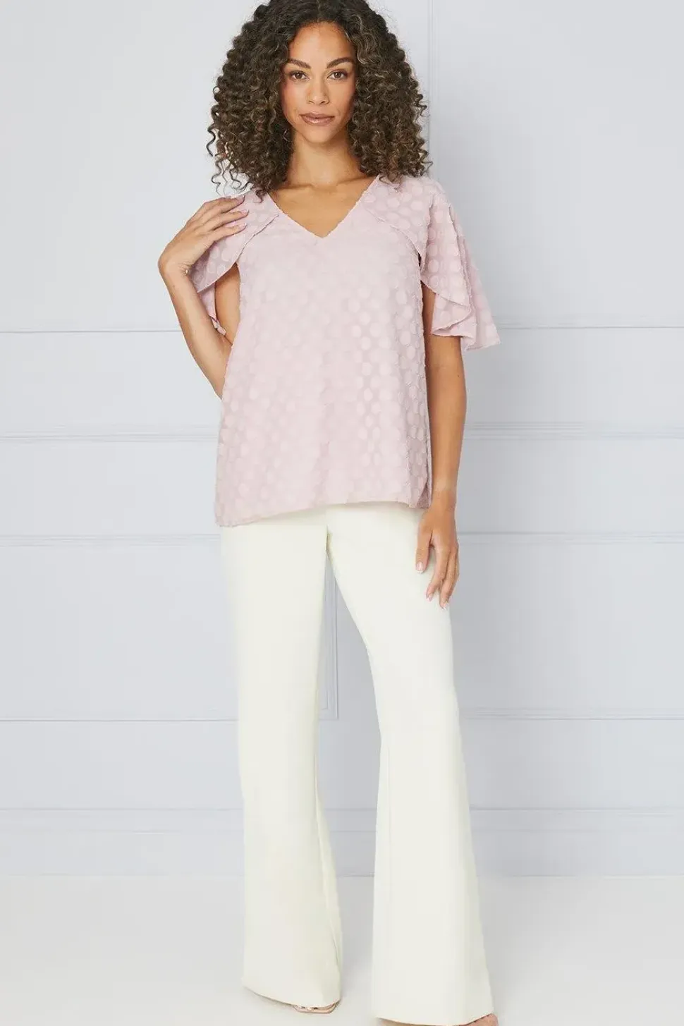 Spot Jacquard Cape Frill Sleeve Top