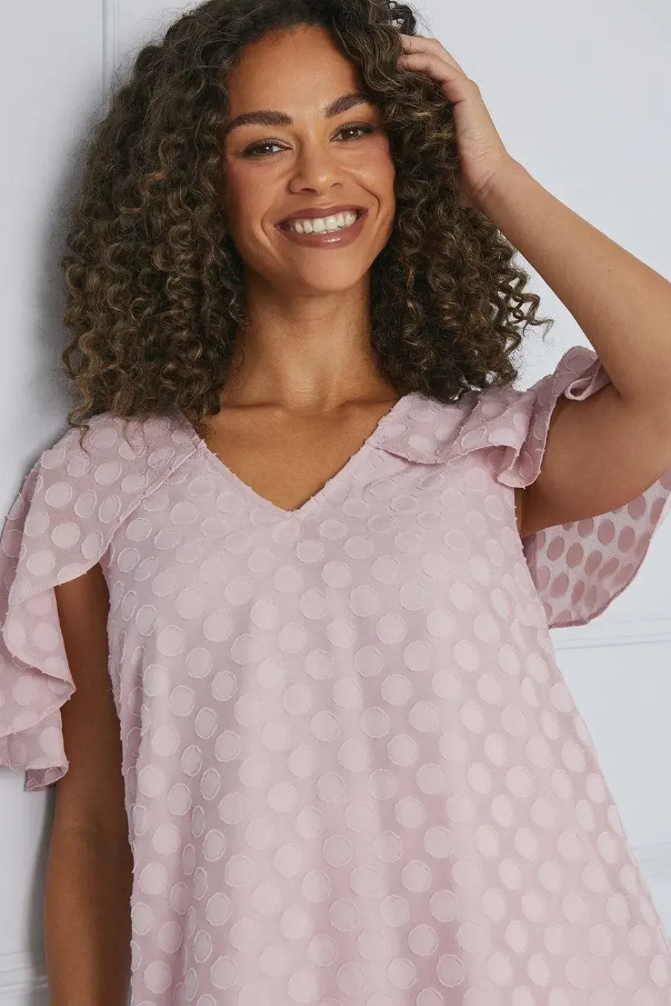 Spot Jacquard Cape Frill Sleeve Top