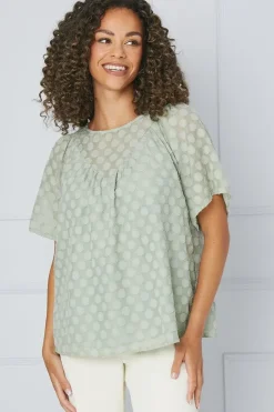 Spot Jacquard Gather Detail Top