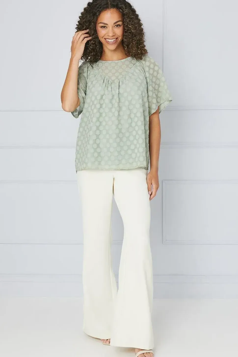 Spot Jacquard Gather Detail Top