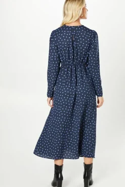 Spot Long Sleeve Keyhole Midi Dress