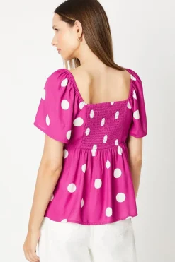 Spot Pintuck Pleated Front Blouse