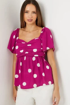 Spot Pintuck Pleated Front Blouse