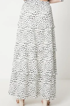 Spot Pleated Tiered Maxi Skirt