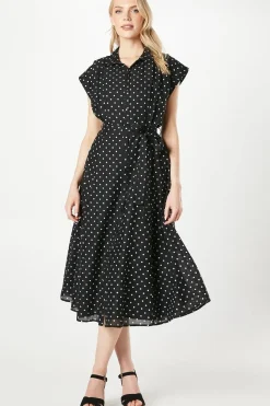 Spot Print Belted Shirt Dress