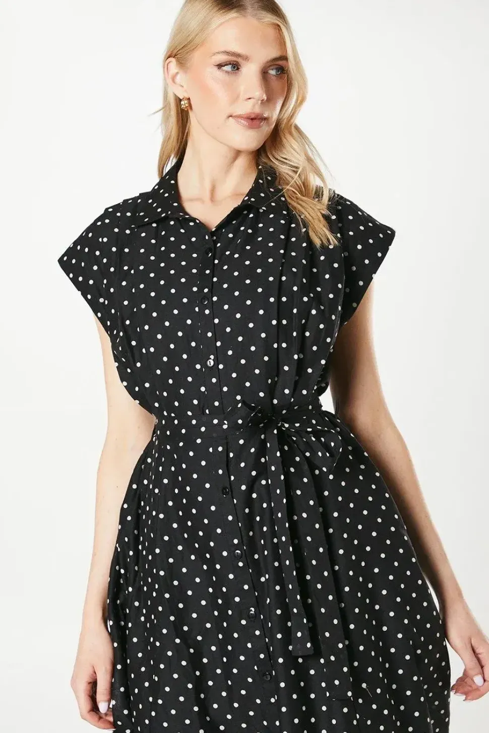 Spot Print Belted Shirt Dress