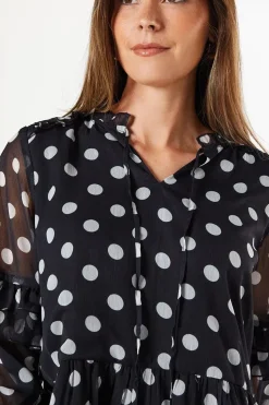 Spot Print Chiffon Ruffle Frill Boho Blouse