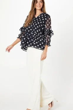Spot Print Chiffon Ruffle Frill Boho Blouse