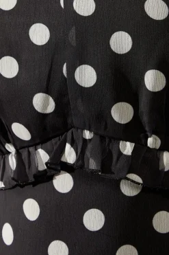Spot Print Chiffon Ruffle Frill Maxi Dress