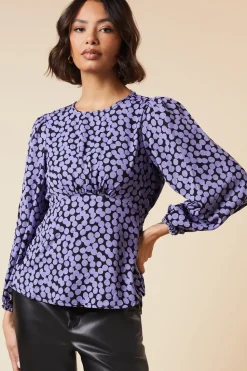 Spot Print Empire Long Sleeve Top