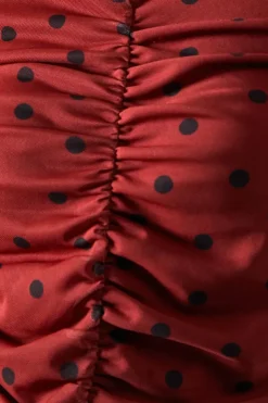Spot Print Mesh Ruched Detail Top