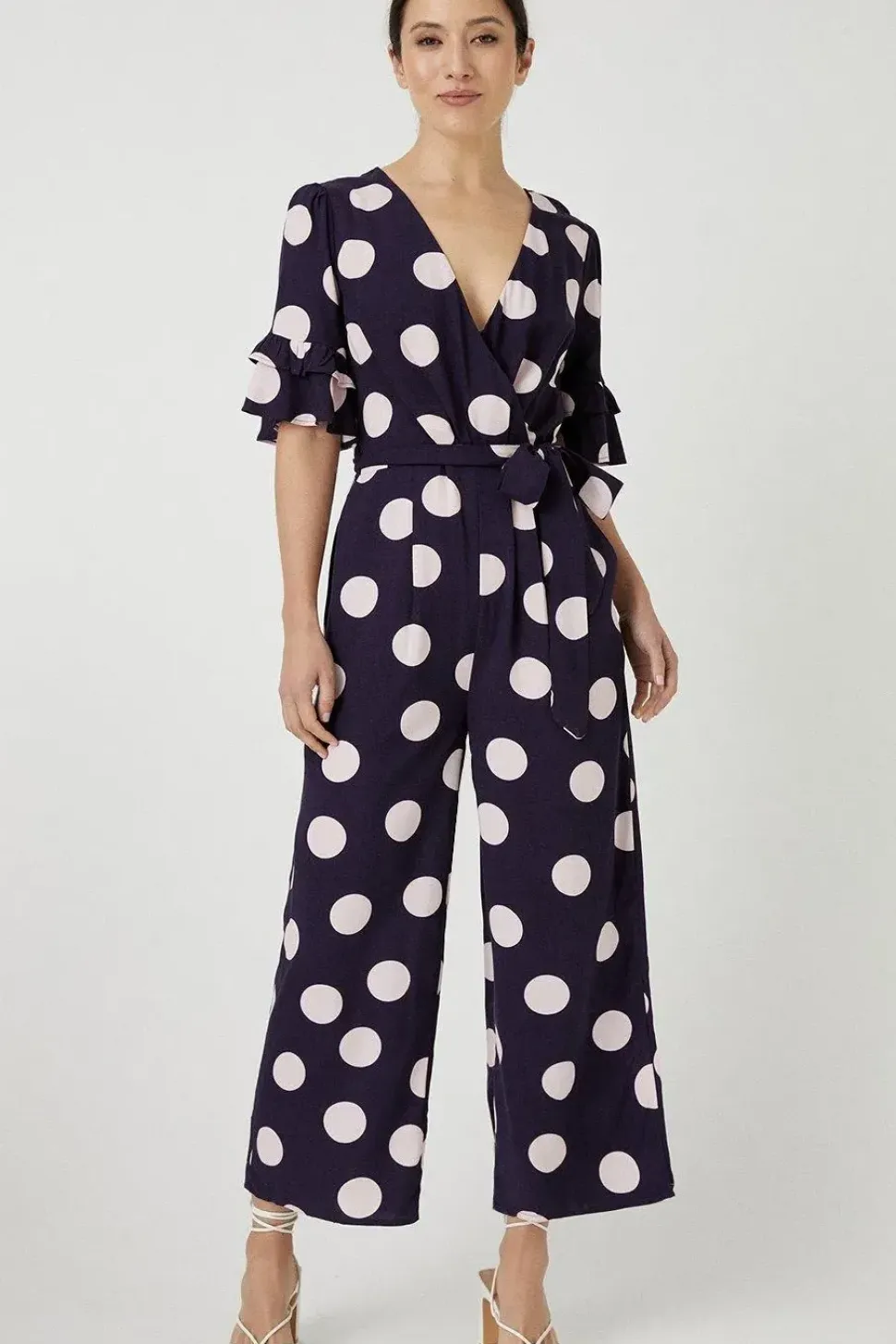 Spot Print Wrap Jumpsuit