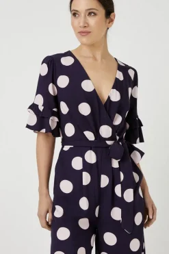 Spot Print Wrap Jumpsuit