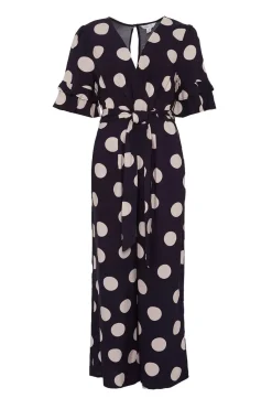 Spot Print Wrap Jumpsuit