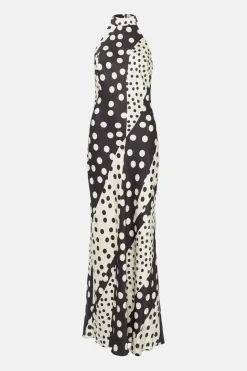 Spot Satin Halter Neck Backless Maxi Dress