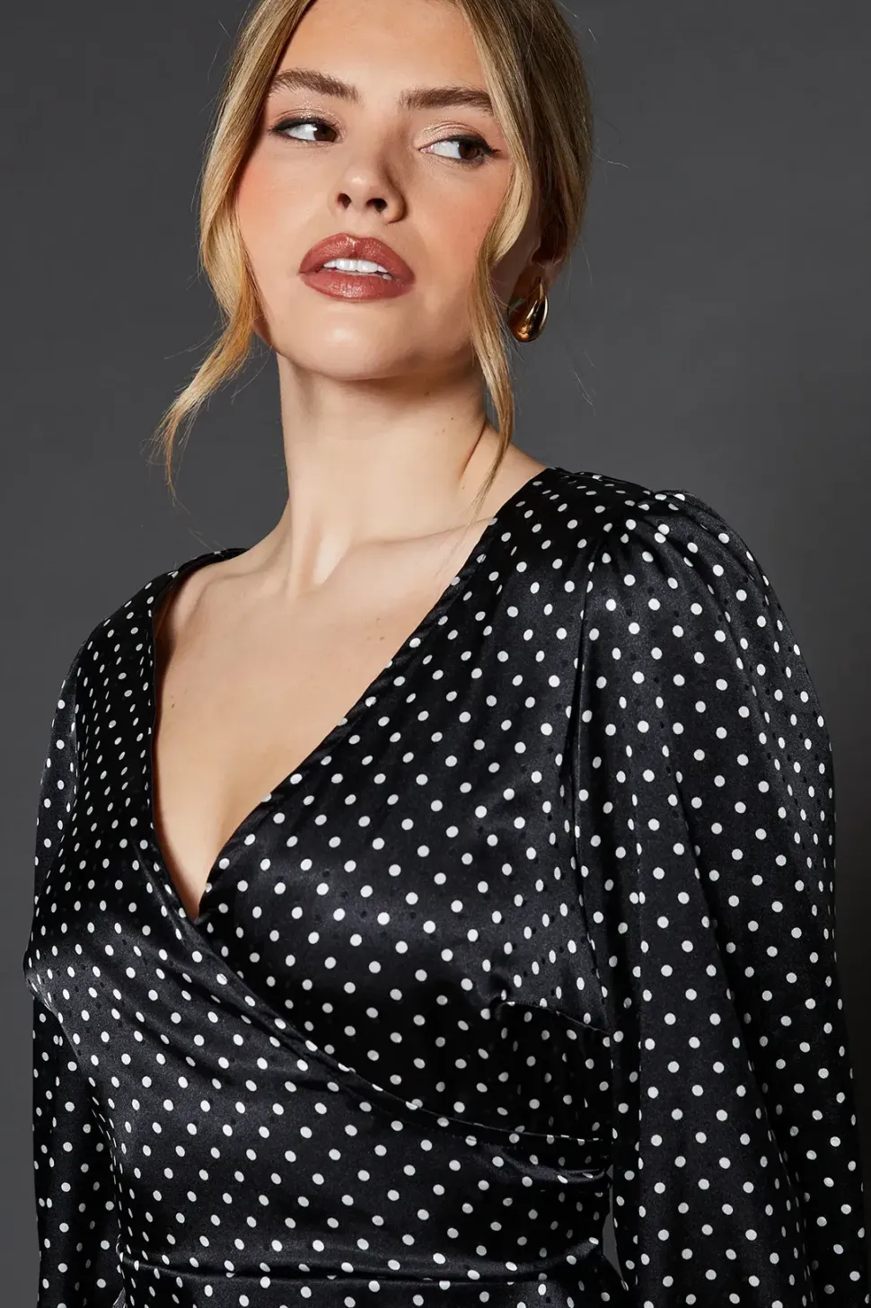 Spot Satin Wrap Mini Dress