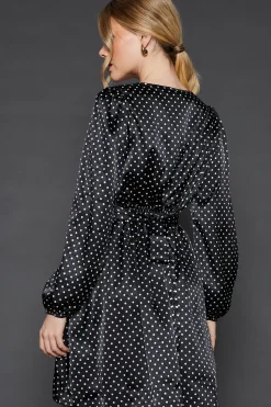 Spot Satin Wrap Mini Dress