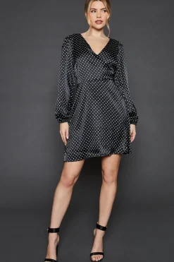 Spot Satin Wrap Mini Dress