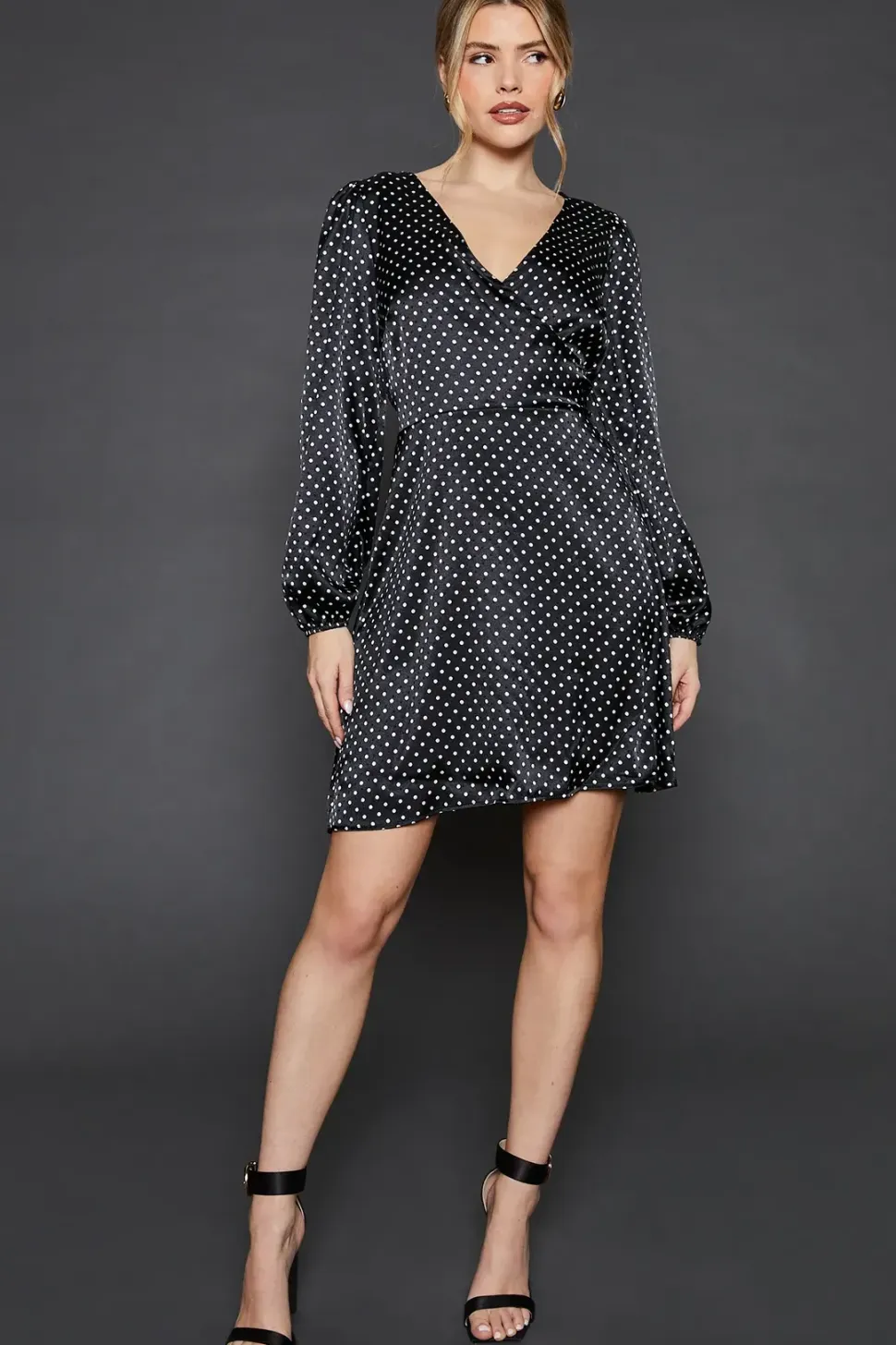 Spot Satin Wrap Mini Dress