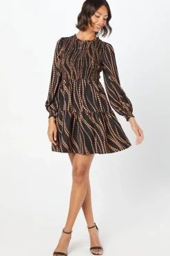 Spot Shirred Bodice Mini Dress