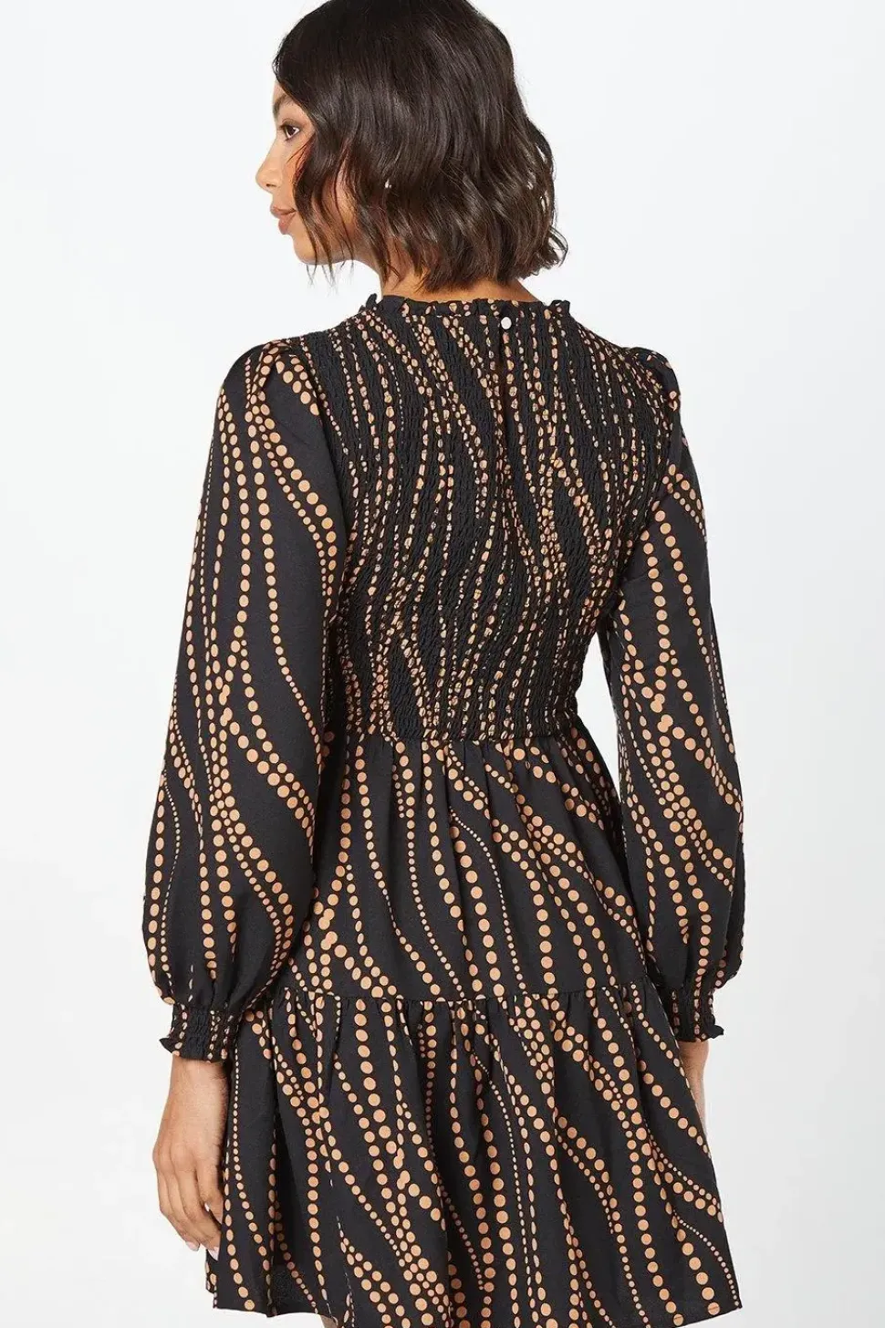Spot Shirred Bodice Mini Dress